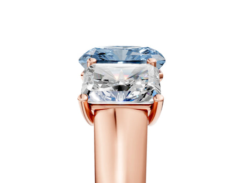 Rose gold Fancy Blue Radiant Cut Three-Stone Diamond Ring with Prong Setting on a Classic Band_5