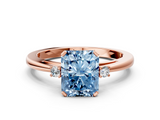 Rose gold Fancy Blue Radiant  Cut Three-Stone Solitaire Ring with Round Accent Diamonds and Four-Prong Setting_20