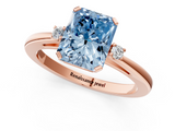 Rose gold Fancy Blue Radiant  Cut Three-Stone Solitaire Ring with Round Accent Diamonds and Four-Prong Setting_21