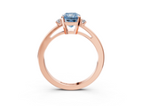 Rose gold Fancy Blue Radiant  Cut Three-Stone Solitaire Ring with Round Accent Diamonds and Four-Prong Setting_23