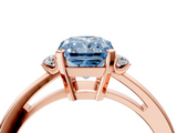 Rose gold Fancy Blue Radiant  Cut Three-Stone Solitaire Ring with Round Accent Diamonds and Four-Prong Setting_24