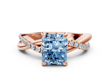 Rose gold Fancy Blue Radiant  Cut Twist Band Solitaire Diamond Ring with Pavé Setting_3
