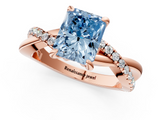 Rose gold Fancy Blue Radiant  Cut Twist Band Solitaire Diamond Ring with Pavé Setting_4