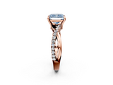 Rose gold Fancy Blue Radiant  Cut Twist Band Solitaire Diamond Ring with Pavé Setting_5