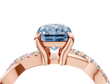 Rose gold Fancy Blue Radiant  Cut Twist Band Solitaire Diamond Ring with Pavé Setting_7
