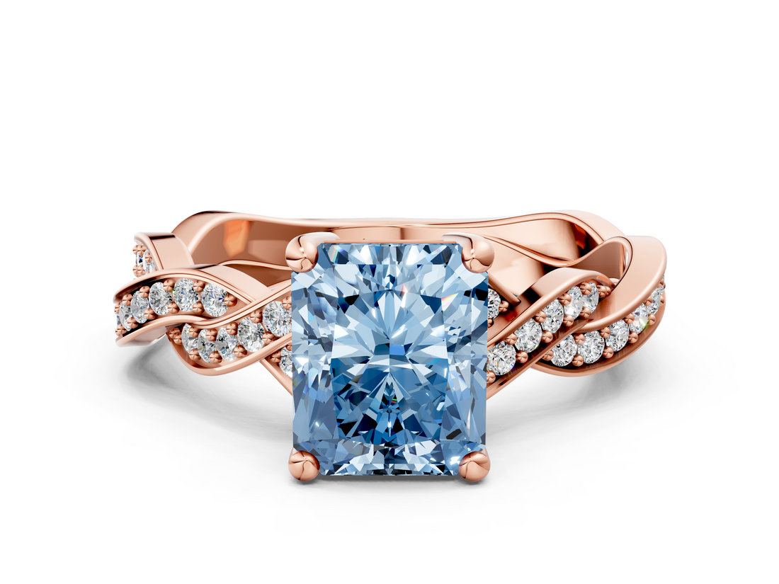 Rose gold Fancy Blue Radiant  Cut Twisted Pavé Band Solitaire Ring with Four-Prong Setting_55