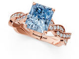 Rose gold Fancy Blue Radiant  Cut Twisted Pavé Band Solitaire Ring with Four-Prong Setting_56