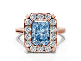 Rose gold Fancy Blue Radiant  Diamond Cluster Halo Solitaire with Four-Prong Setting_77