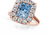 Rose gold Fancy Blue Radiant  Diamond Cluster Halo Solitaire with Four-Prong Setting_78