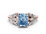 Rose gold Fancy Blue Radiant  Diamond Cluster Leaf Design Ring with Prong Setting_63