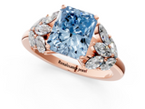Rose gold Fancy Blue Radiant  Diamond Cluster Leaf Design Ring with Prong Setting_64