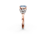 Rose gold Fancy Blue Radiant  Diamond Cluster Leaf Design Ring with Prong Setting_65