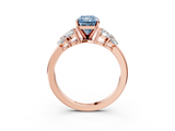 Rose gold Fancy Blue Radiant  Diamond Cluster Leaf Design Ring with Prong Setting_66