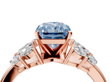 Rose gold Fancy Blue Radiant  Diamond Cluster Leaf Design Ring with Prong Setting_67