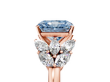 Rose gold Fancy Blue Radiant  Diamond Cluster Leaf Design Ring with Prong Setting_68