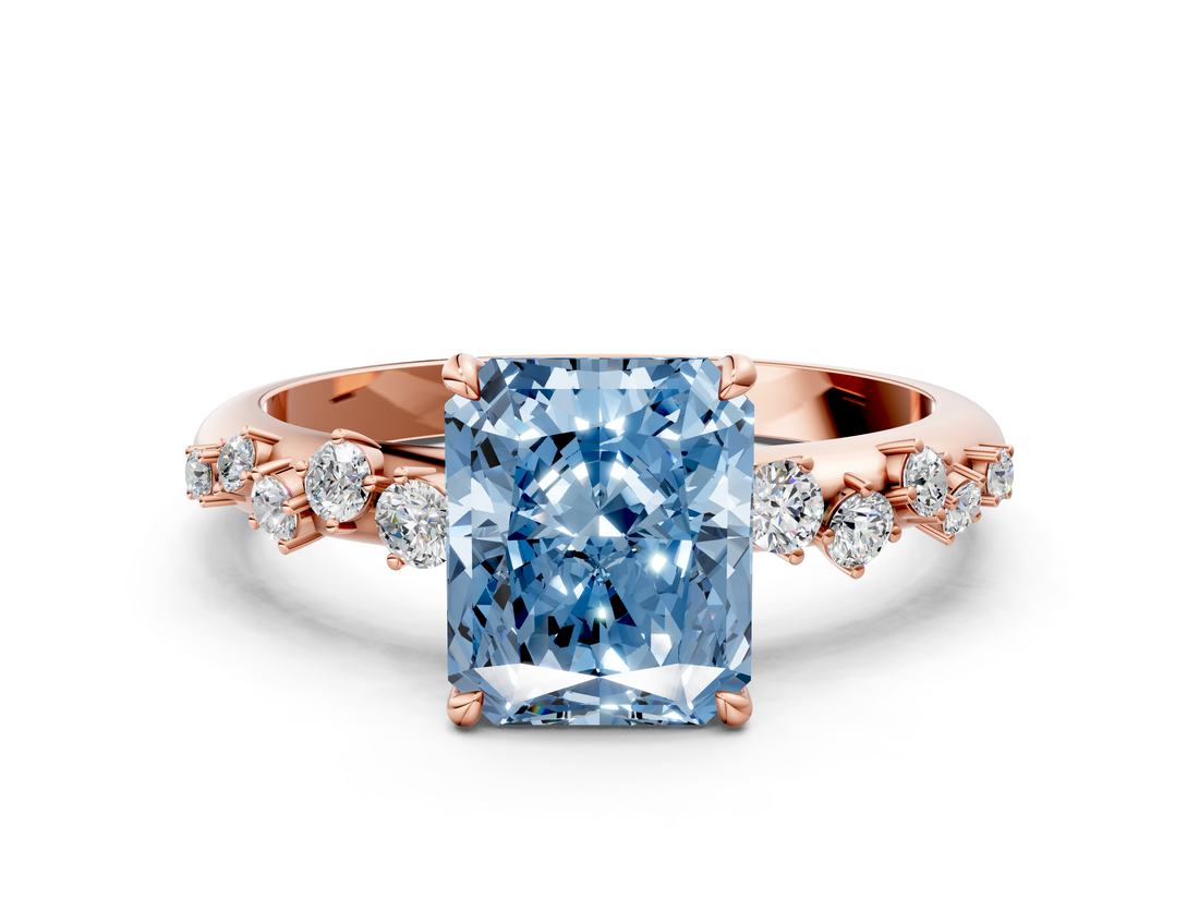 Rose gold Fancy Blue Radiant  Diamond Cluster Prong-Set Solitaire Ring_24