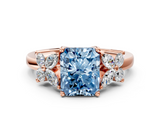 Rose gold Fancy Blue Radiant  Diamond Floral Cluster Ring with Solitaire Band and Prong Setting_46