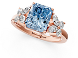 Rose gold Fancy Blue Radiant  Diamond Floral Cluster Ring with Solitaire Band and Prong Setting_47
