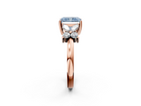 Rose gold Fancy Blue Radiant  Diamond Floral Cluster Ring with Solitaire Band and Prong Setting_48