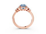 Rose gold Fancy Blue Radiant  Diamond Floral Cluster Ring with Solitaire Band and Prong Setting_49