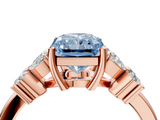 Rose gold Fancy Blue Radiant  Diamond Floral Cluster Ring with Solitaire Band and Prong Setting_50