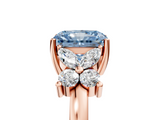 Rose gold Fancy Blue Radiant  Diamond Floral Cluster Ring with Solitaire Band and Prong Setting_51