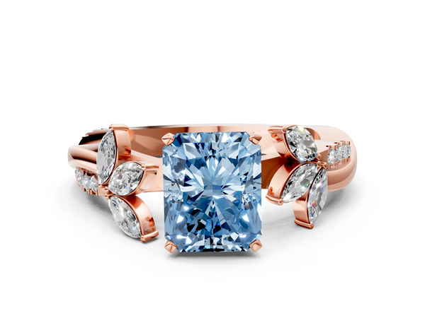 Rose gold Fancy Blue Radiant  Diamond Floral Vine Solitaire Engagement Ring