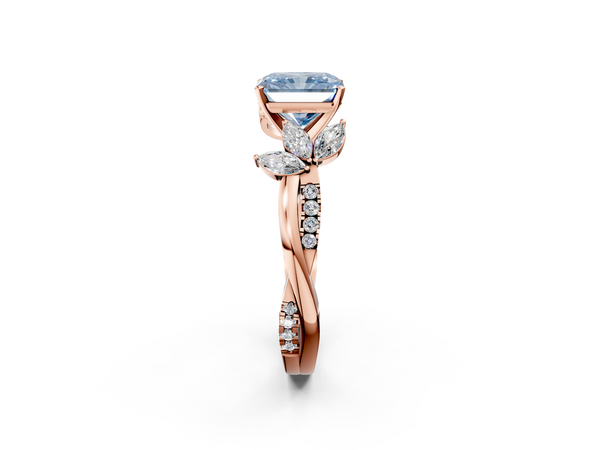 Rose gold Fancy Blue Radiant  Diamond Floral Vine Solitaire Engagement Ring