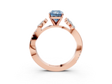 Rose gold Fancy Blue Radiant  Diamond Floral Vine Solitaire Engagement Ring_6