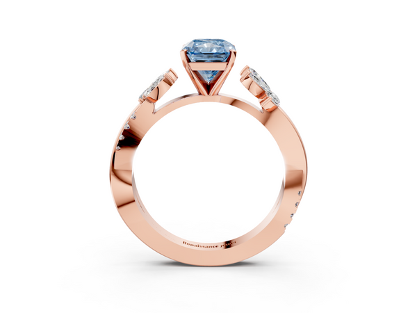 Rose gold Fancy Blue Radiant  Diamond Floral Vine Solitaire Engagement Ring