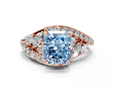 Rose gold Fancy Blue Radiant  Diamond Halo Ring with Marquise and Pavé Band in Prong Setting_70