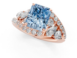 Rose gold Fancy Blue Radiant  Diamond Halo Ring with Marquise and Pavé Band in Prong Setting_71
