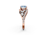 Rose gold Fancy Blue Radiant  Diamond Halo Ring with Marquise and Pavé Band in Prong Setting_72