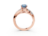 Rose gold Fancy Blue Radiant  Diamond Halo Ring with Marquise and Pavé Band in Prong Setting_73