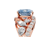 Rose gold Fancy Blue Radiant  Diamond Halo Ring with Marquise and Pavé Band in Prong Setting_75