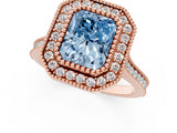 Rose gold Fancy Blue Radiant  Diamond Halo Ring with Milgrain Frame and Pavé Band 1