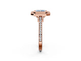 Rose gold Fancy Blue Radiant  Diamond Halo Ring with Milgrain Frame and Pavé Band 2