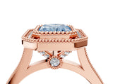 Rose gold Fancy Blue Radiant  Diamond Halo Ring with Milgrain Frame and Pavé Band 4