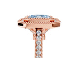Rose gold Fancy Blue Radiant  Diamond Halo Ring with Milgrain Frame and Pavé Band 5