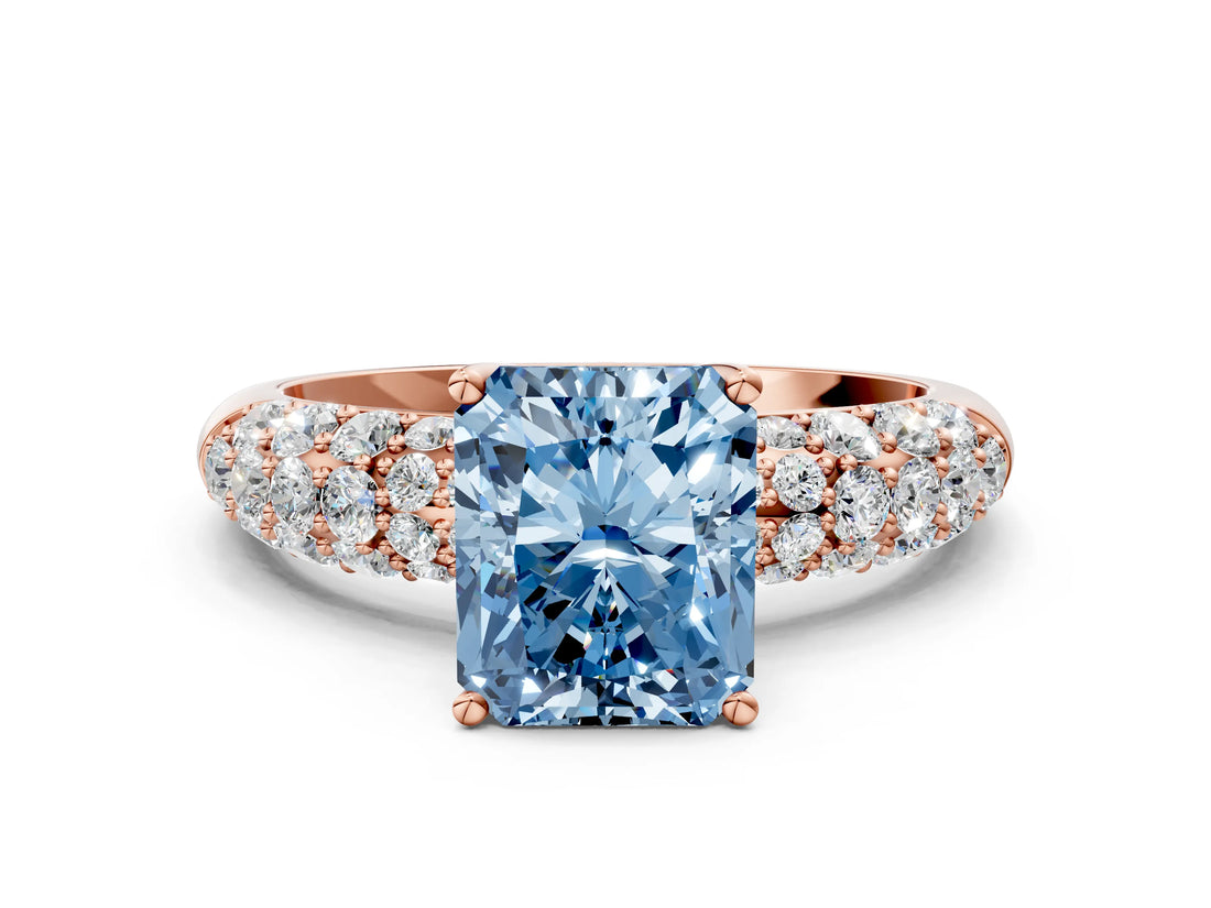 Rose gold Fancy Blue Radiant  Diamond Pavé Band Solitaire Ring with Four-Prong Setting_48