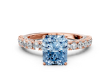 Rose gold Fancy Blue Radiant  Diamond Pavé Band Solitaire Ring with Four-Prong Setting_59