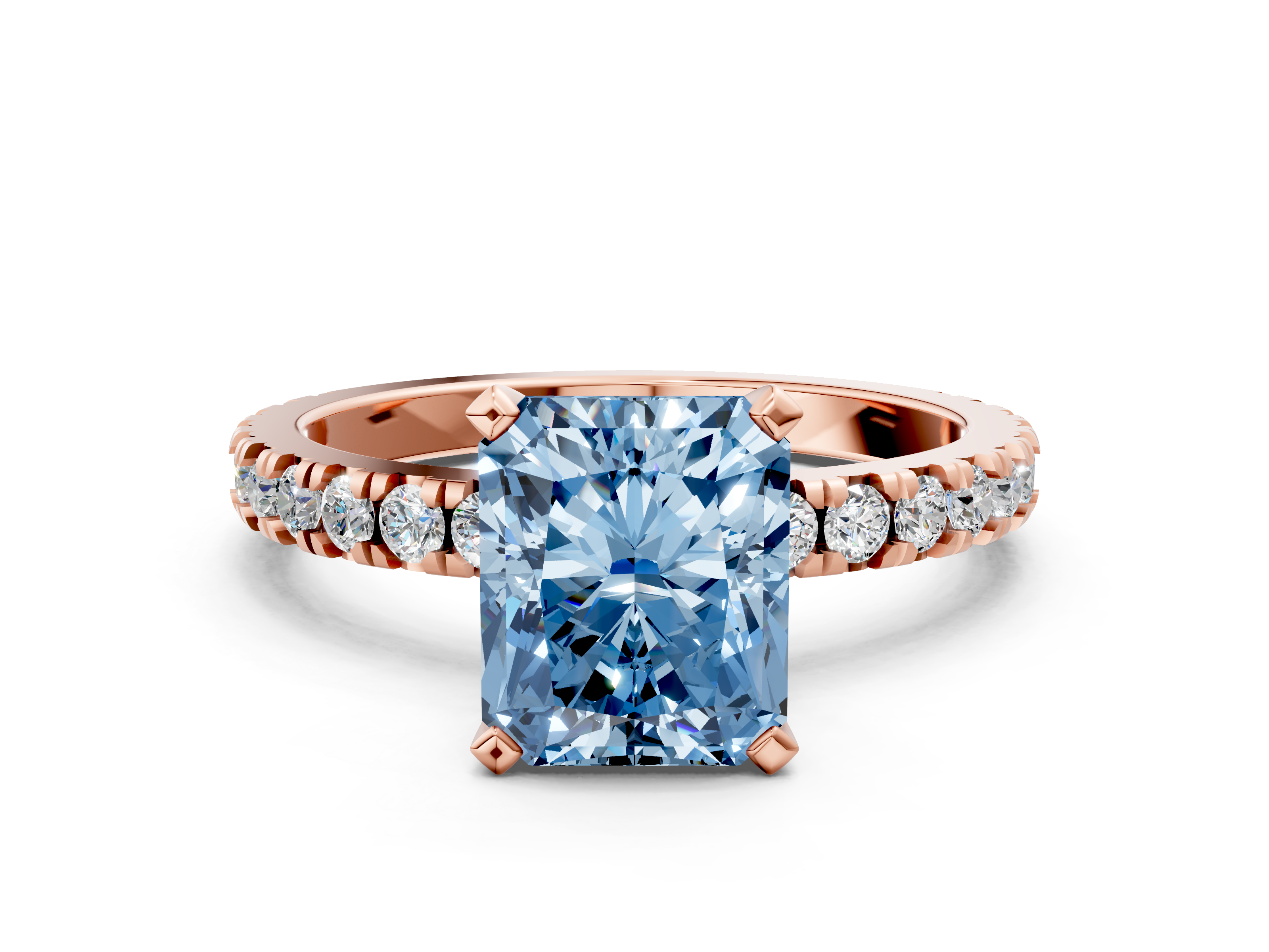 Rose gold Fancy Blue Radiant  Diamond Pavé Band Solitaire with Four-Prong Setting_184