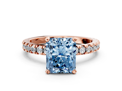 Rose gold Fancy Blue Radiant  Diamond Pavé Band Solitaire with Four-Prong Setting_184
