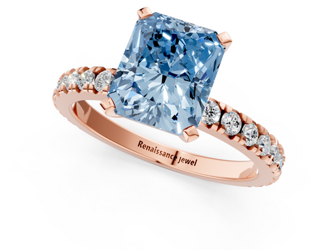 Rose gold Fancy Blue Radiant  Diamond Pavé Band Solitaire with Four-Prong Setting_185