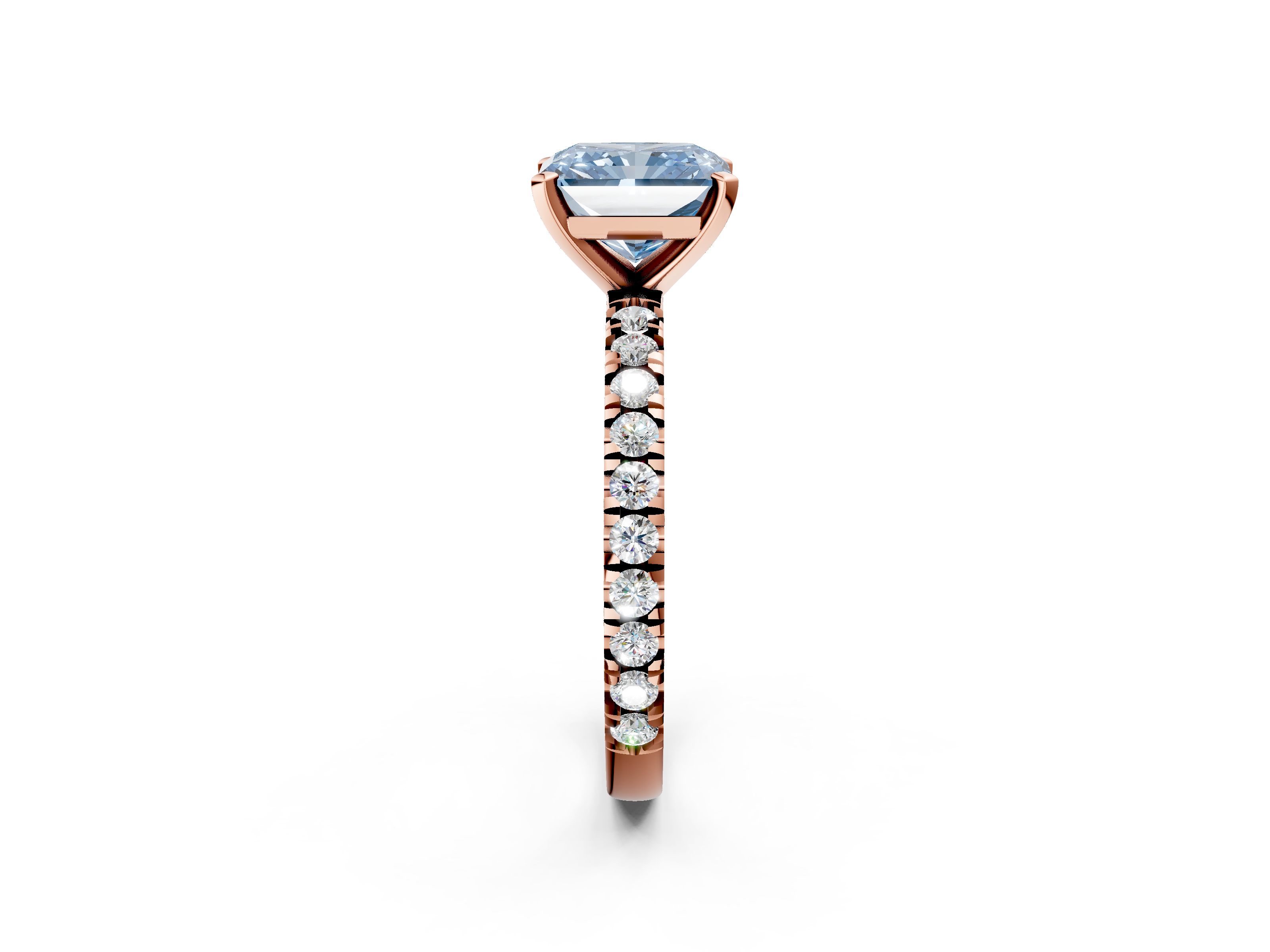 Rose gold Fancy Blue Radiant  Diamond Pavé Band Solitaire with Four-Prong Setting_186
