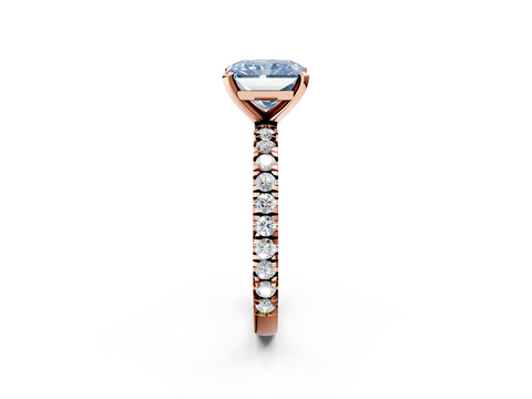 Rose gold Fancy Blue Radiant  Diamond Pavé Band Solitaire with Four-Prong Setting_186