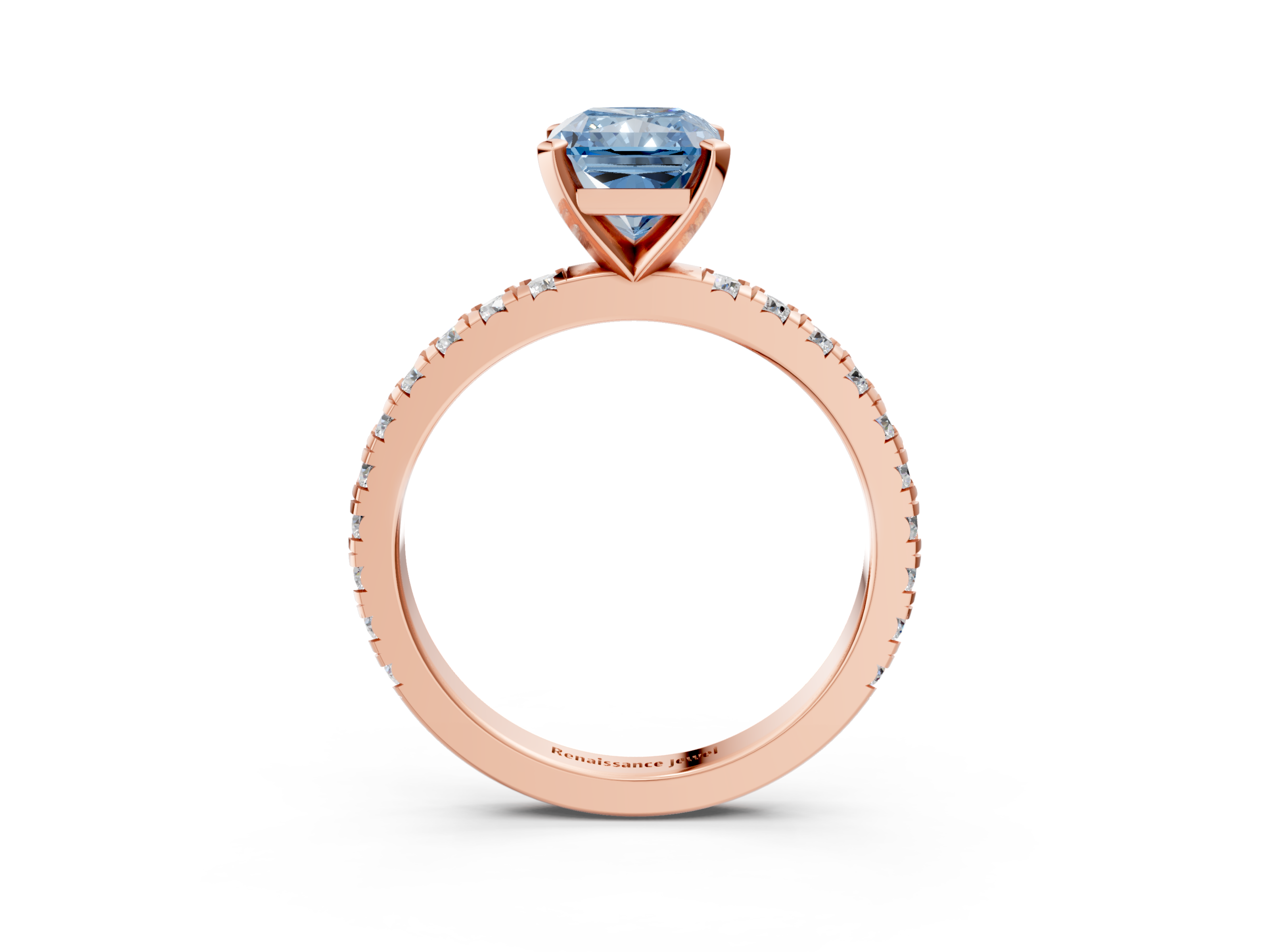 Rose gold Fancy Blue Radiant  Diamond Pavé Band Solitaire with Four-Prong Setting_187