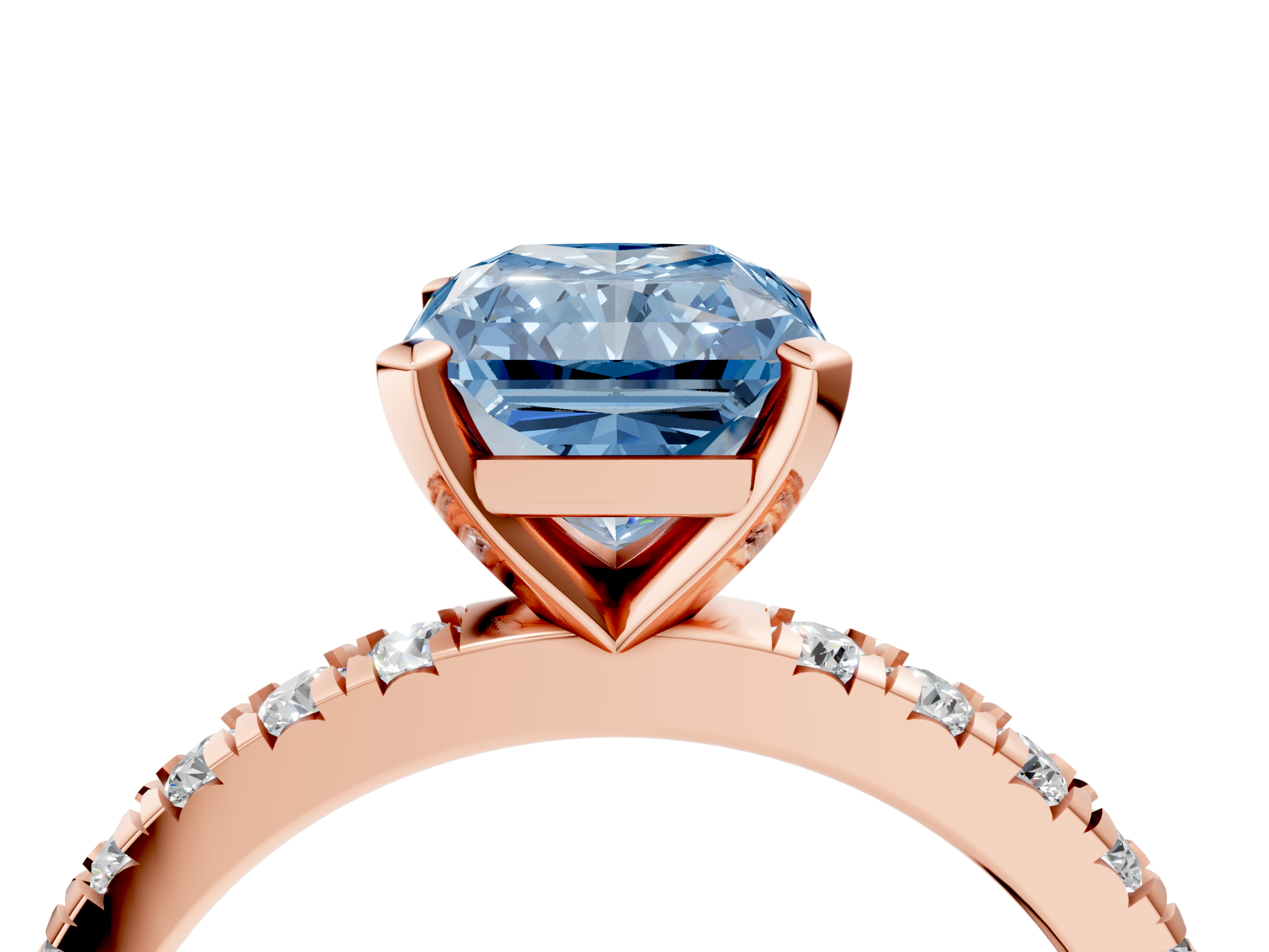 Rose gold Fancy Blue Radiant  Diamond Pavé Band Solitaire with Four-Prong Setting_188