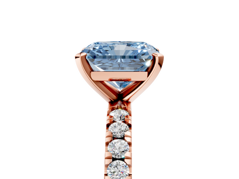 Rose gold Fancy Blue Radiant  Diamond Pavé Band Solitaire with Four-Prong Setting_189