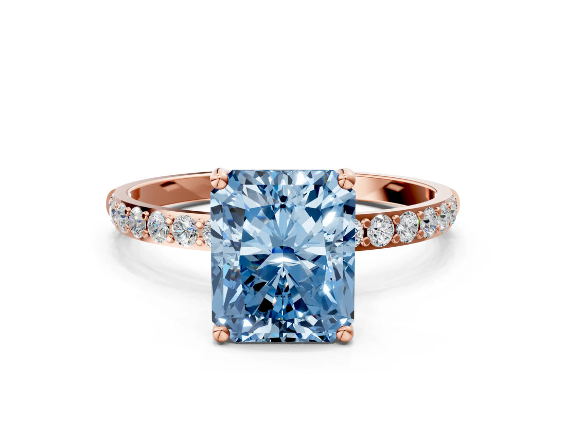 Rose gold Fancy Blue Radiant  Diamond Pavé Band with Six-Prong Setting_47